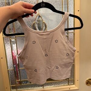 PINK Victoria's Secret Purple Crop Tank Top with Smiley Faces